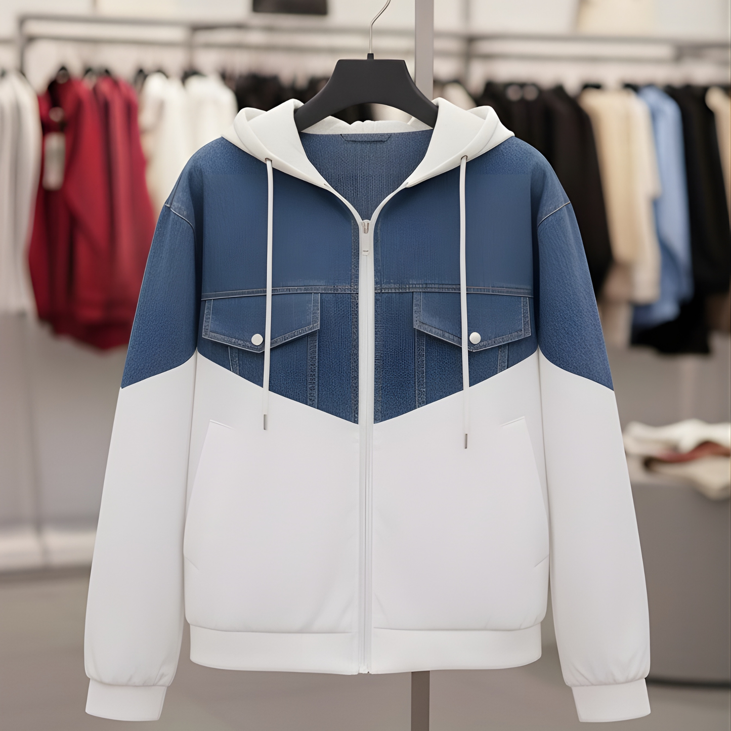 Ladies Stylish Denim & Cotton Zip-Up Jacket